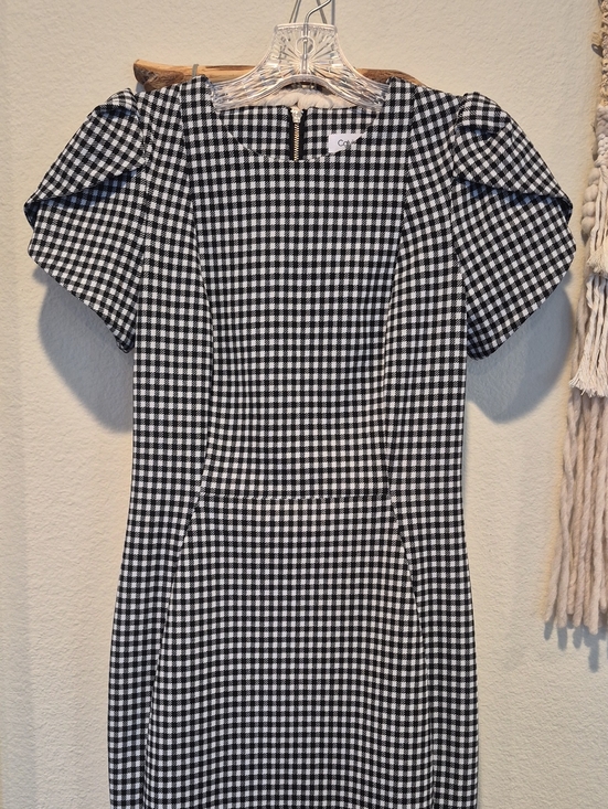 Calvin Klein Dresses & Skirts - Calvin Klein Black & White Gingham Check Short Tulip Sleeve Sheath Midi Dress 2